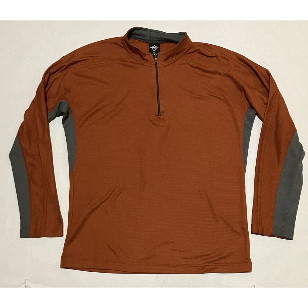VINTAGE Prana Sweatshirt Mens Size XL Orange Fleece Pullover 1/4 Zip USA Hiking